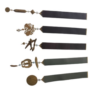 Set of 5 Vintage Leather Bookmarks With Antique Embellishments Made by Local Artist For Sale