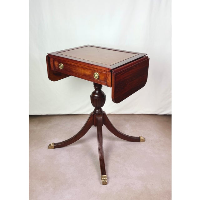 1940s Restored Mersman Mahogany Drop-Leaf Silverware Chest Table With Tooled Leather Top For Sale In Portland, OR - Image 6 of 12