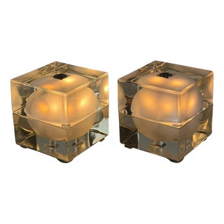 Satin Cubosfera Lamps by Mendini for Fidenza Vetraria, 1960s, Set of 2 For Sale
