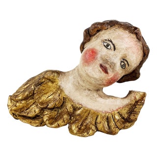 Large Antique Italian Baroque Carved Wood Angel For Sale