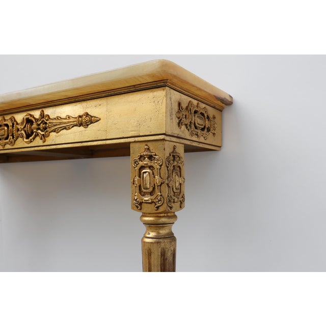 Louis XVI Style Gilt Wall Console with Onyx Marble Top, Italy, 1950s For Sale - Image 10 of 12