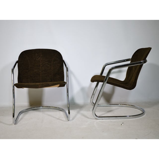 Mid-Century Cantilever Armchair and Coffee Table in Chrome and Smoked Glass, 1970s, Set of 3 For Sale - Image 6 of 12
