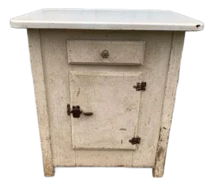 Antique Early American Primitive Style Off White Painted Ice Box Table
