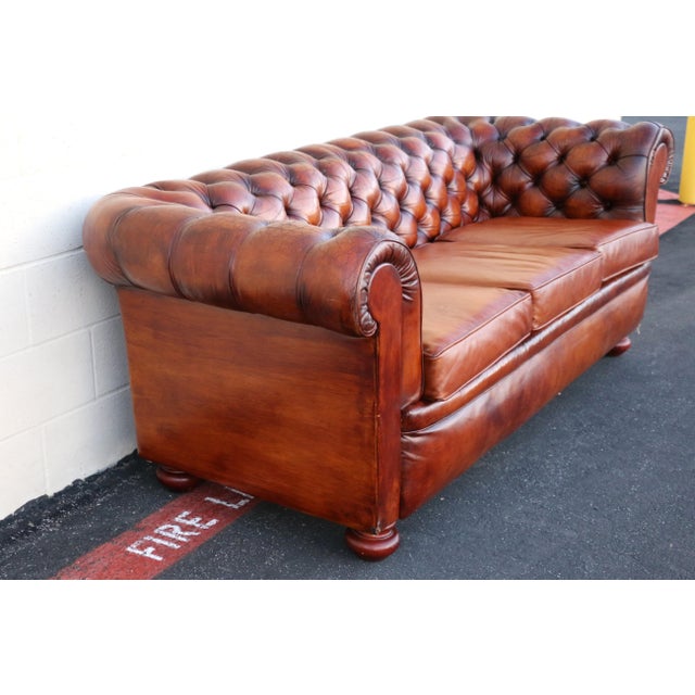 Animal Skin 1940s Pegasus Tufted Chesterfield Sofa in Distressed Brown Leather For Sale - Image 7 of 18