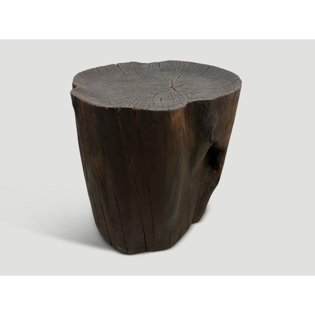 Andrianna Shamaris Charred Teak Wood Tray Side Table For Sale - Image 4 of 6