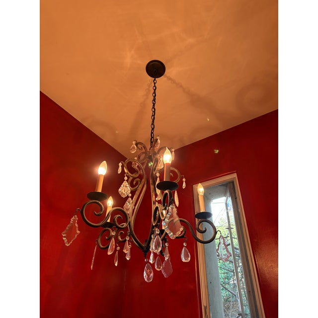Vintage Crystal Chandelier With Candle-Style Lights For Sale - Image 4 of 5