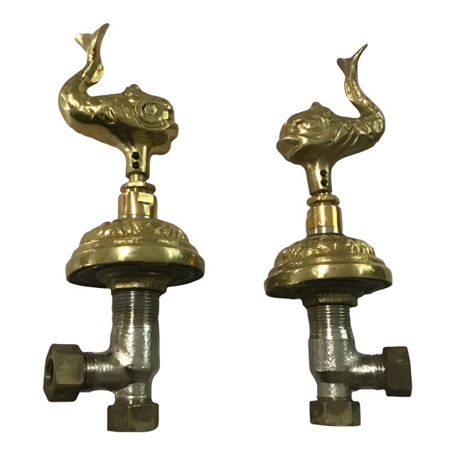Mid 20th Century Sherle Wagner Style Brass Bronze Phylich Dolphin Faucet / Escutcheon - a Pair For Sale