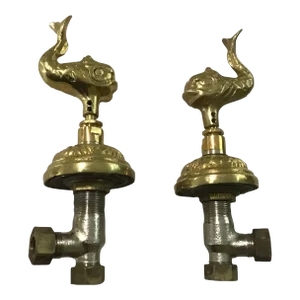 Mid 20th Century Sherle Wagner Style Brass Bronze Phylich Dolphin Faucet / Escutcheon - a Pair
