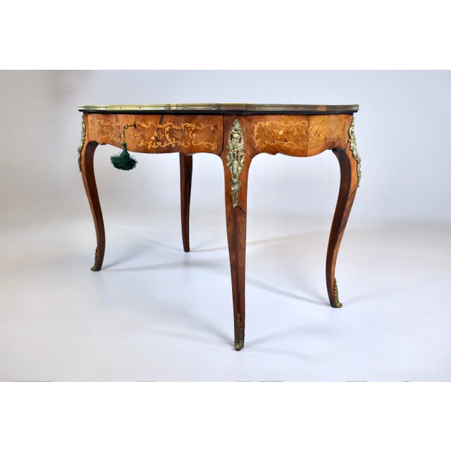 Early 20th Century Early 20th Century French Louis XV Style Rosewood Marquetry Writing Table/Desk For Sale - Image 5 of 18