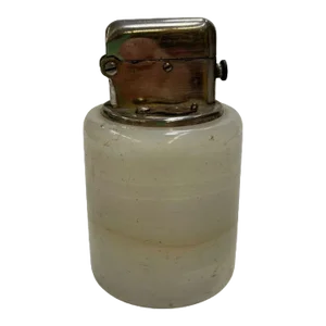 Hand Polished White Agate and Chrome Table Lighter, Circa 1930