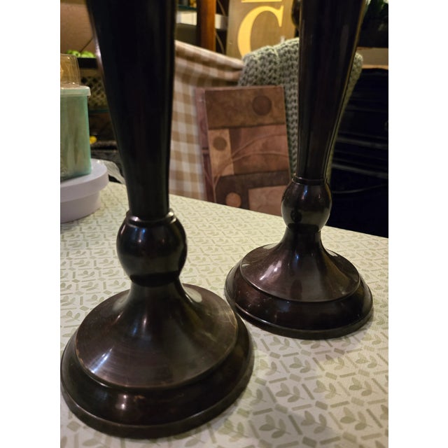 Vintage Metal Candle Stick Candle Holder Set For Sale - Image 4 of 7