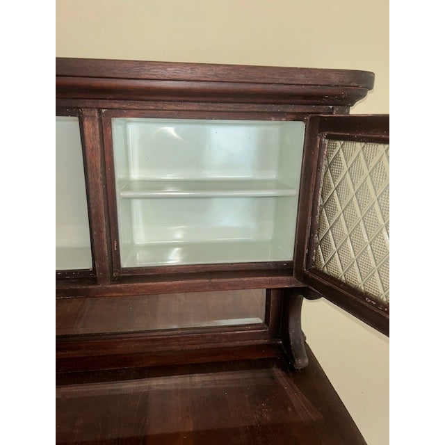 Antique Mahogany Dental Cabinet With Diamond Frosted Windows and Crystal Knobs For Sale In Chicago - Image 6 of 7