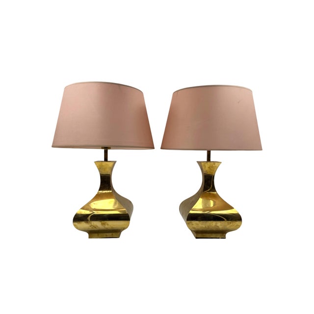 Hollywood Regency Set of 2 Brass Table Lamps Mod. Piramide, High Society Italy 1970s For Sale - Image 12 of 16