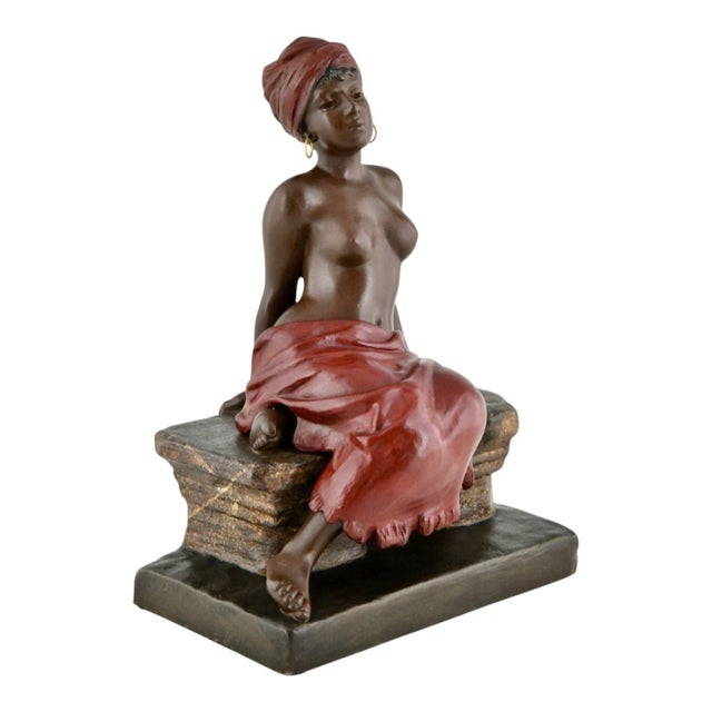 Emmanuel Villanis, Art Nouveau Sculpture of Seated Girl, 1900, Metal For Sale - Image 4 of 9