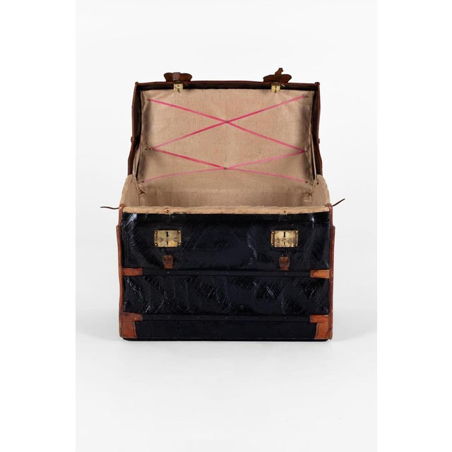 Black Large Leather Steamer Trunk For Sale - Image 8 of 18