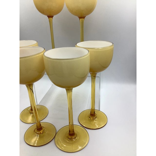 Vintage Carlo Moretti Italy Amber White Cased Tall Stem Cordial Glasses - Set of 6 For Sale In New York - Image 6 of 7