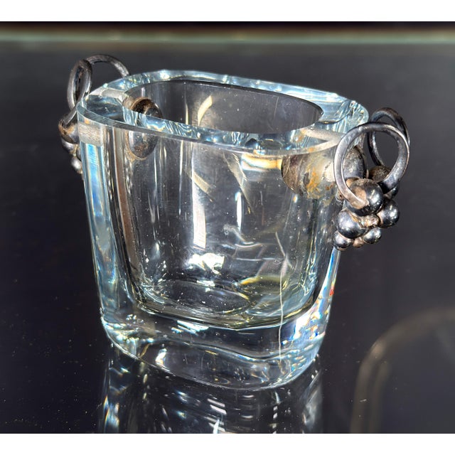 Strömbergshyttan Swedish Art Deco Crystal Vase / Toothpick Holder W/ Sterling Silver Grape Cluster Handles, 1950s For Sale In Providence - Image 6 of 10