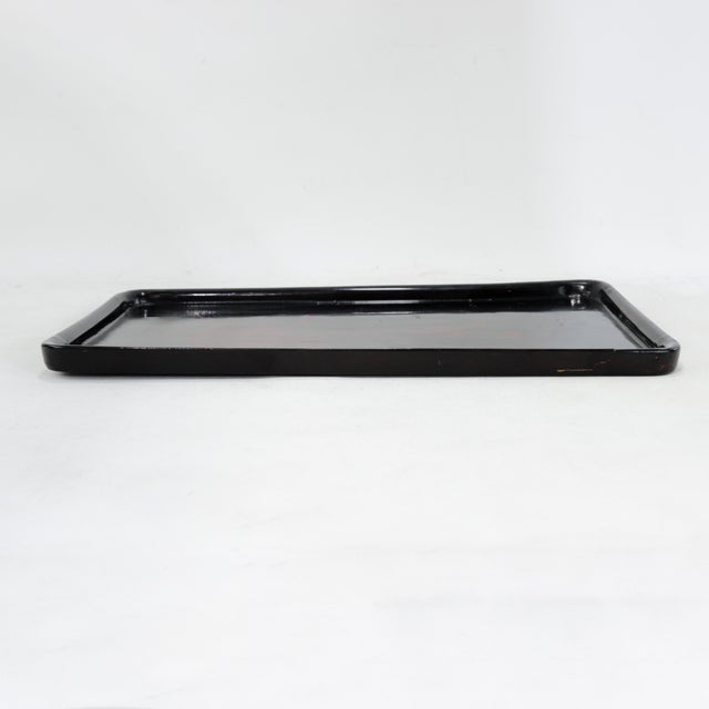 Chinese Vintage Chinese Black Lacquer Rectangular Serving Tray - Red and Gold Plum Blossom Motif For Sale - Image 3 of 16