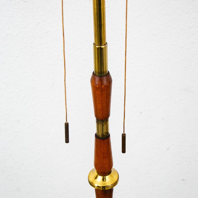 1960s Mid Century Modern Danish Solid Teak Floor Lamp Stacked Brass MCM Denmark For Sale - Image 4 of 7