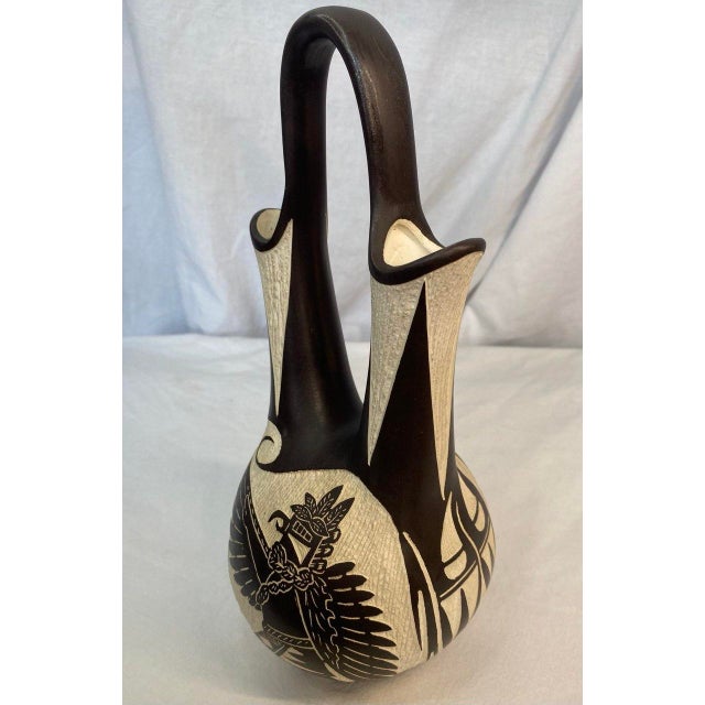 Arthur Lucario (Acoma / Laguna Pueblo) Wedding Vase – Hand Etched Redware Ceramic – Signed R & v Lucario For Sale - Image 4 of 11