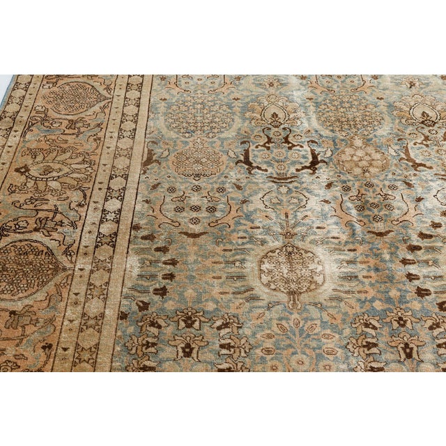 Authentic 19th Century Persian Tabriz Beige, Blue, Brown Wool Carpet For Sale In New York - Image 6 of 12
