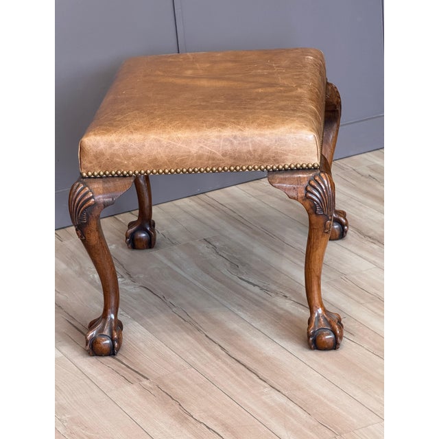 Mid 19th Century Chippendale Style Mahogany and Leather Upholstered Stool For Sale - Image 10 of 11