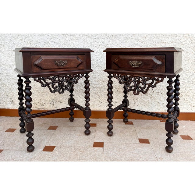 Baroque Pair of Portuguese Barley Twist Nightstands, 1940s For Sale - Image 3 of 15
