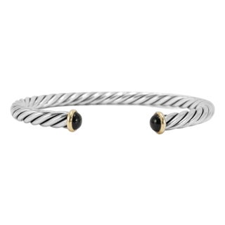 Men’s David Yurman 14k Gold & 925 Silver 6mm Onyx Cable Cuff Bangle Bracelet For Sale