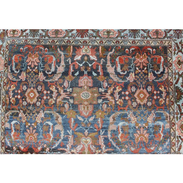 Antique Persian Hamedan Rug With All-Over Geometric Design in Blue, Brown Field For Sale - Image 9 of 13