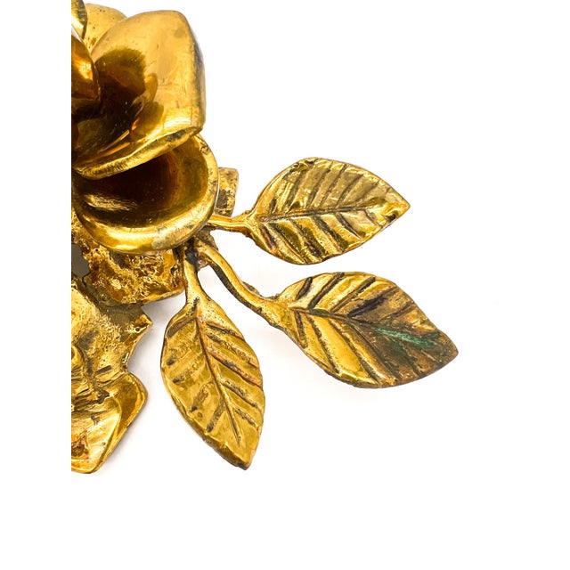 Vintage Pair Gold-Tone Metal Rose Candle Holders — Hollywood Regency / Maison Jansen Style For Sale In Houston - Image 6 of 12