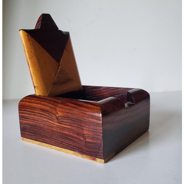 Mid-Century Modern Mid-Century Cocobolo Inlaid Wood Jewelry Box | Vintage Artisan Accent For Sale - Image 3 of 8
