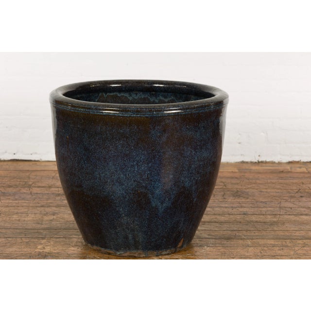 Thai Vintage Oversized Shigaraki Style Namako Glazed Planter with Wave Effects For Sale - Image 11 of 13