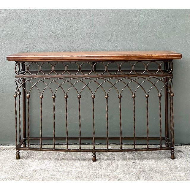 Spanish Revival Vintage Twisted Wrought Iron Console Table For Sale - Image 3 of 12