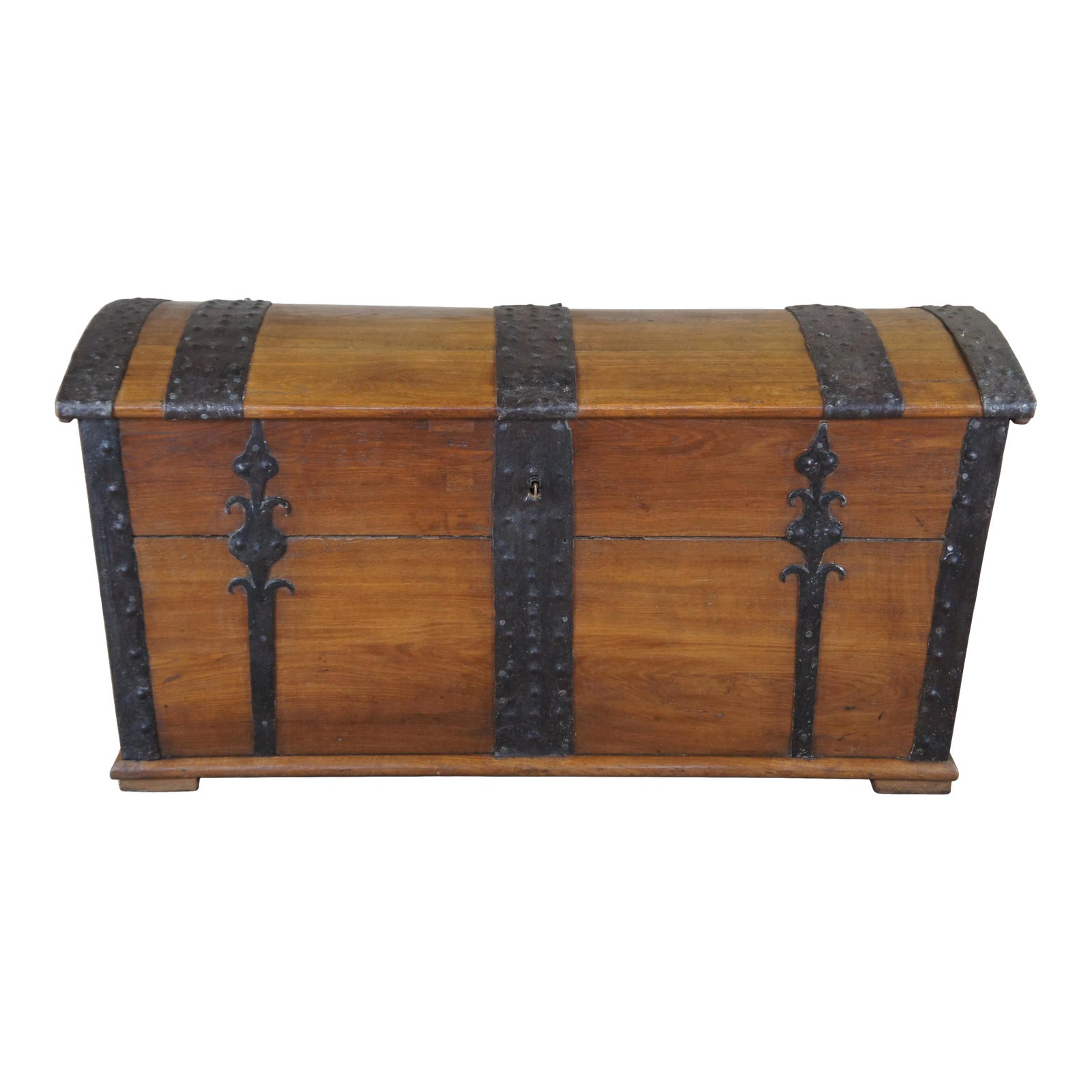 Antique Norwegian Colonial Oak Iron Bound Dome Top Sea Chest Immigrants