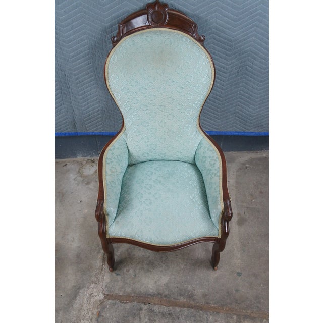 Antique Victorian Walnut Balloon Back Library Parlor Armchair For Sale - Image 9 of 15