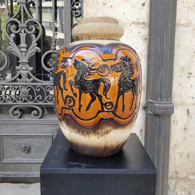 Brown Large Model 286-51 Equestrian Vase from Scheurich Keramik, Germany, 1960s For Sale - Image 8 of 18