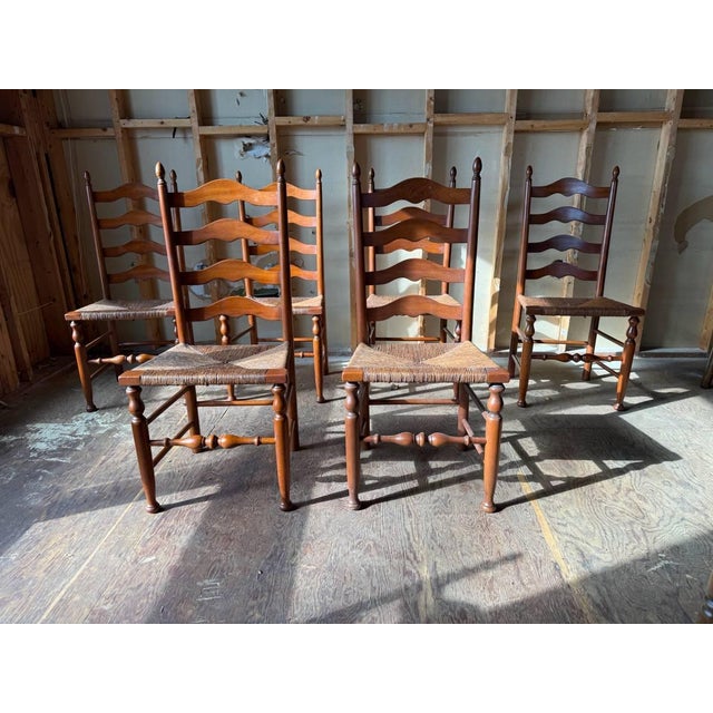 Henkel Harris Early American Rustic Style High Ladder Back Dining Chairs. Set of 6 For Sale - Image 15 of 18