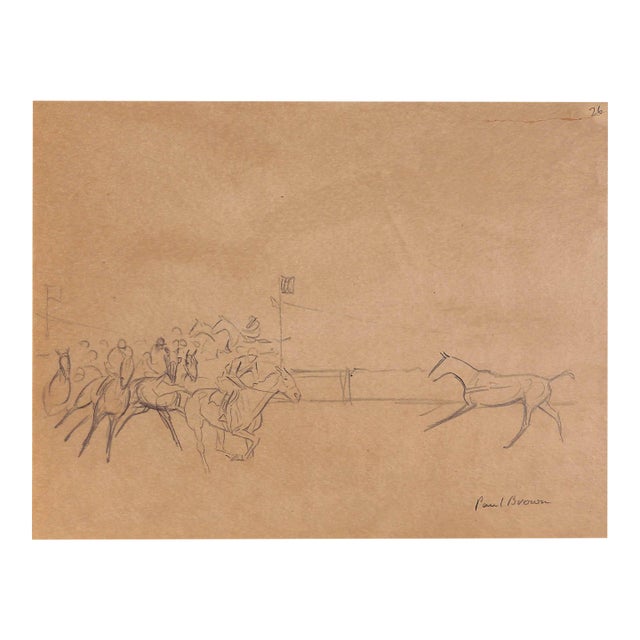 Mid 20th Century 'Rounding the Turn at Aintree' Pencil Drawing #26 by Paul Brown For Sale