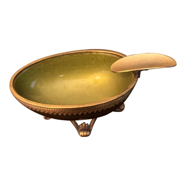Vintage Evans Green Enamel & Brass Art Deco Ashtray For Sale