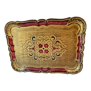 Vintage Gilt Wood Italian Florentine Tray For Sale