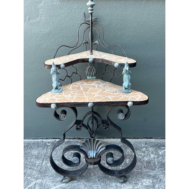 Coffee Vintage Boho Artisan Wrought Iron Corner Table For Sale - Image 8 of 12
