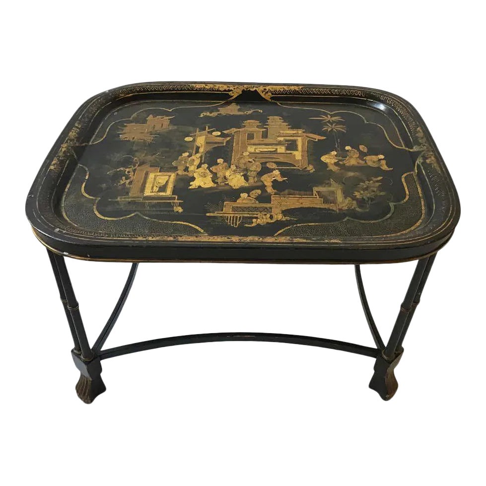 Decorative oriental lacquer tray table