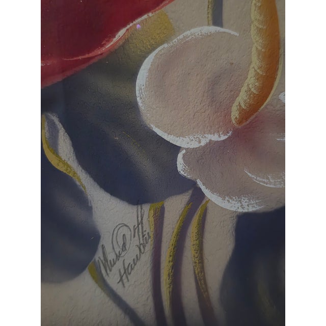 Mid-Century Modern Ted Mundorff Vintage Floral Hawaiian Air Brush on Board Anthuriums 12 X 10 C1950 For Sale - Image 3 of 17
