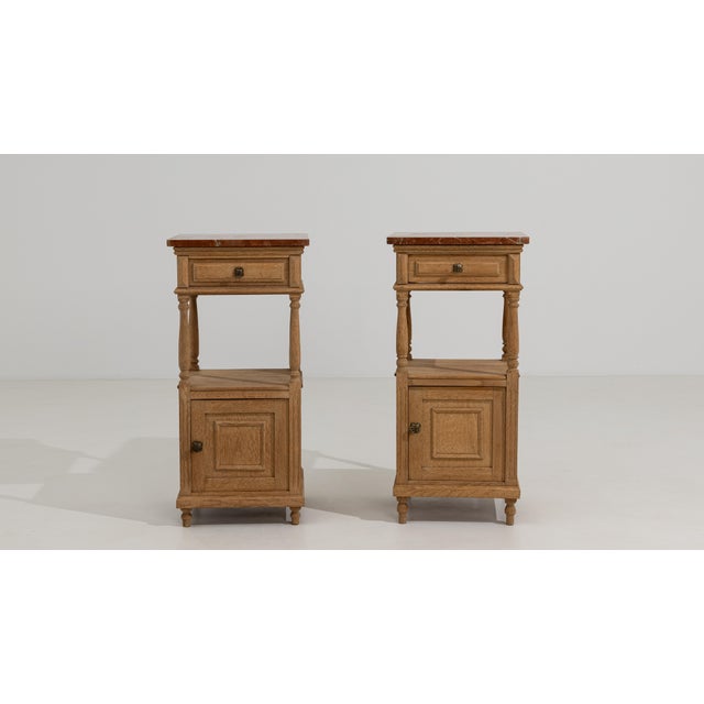 Wood Pair Of Oak Side Tables With Marble Tops For Sale - Image 7 of 9