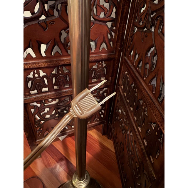 Metal Vintage Ralph Lauren Style Old Money Neoclassical Brass Glass Floor Lamp For Sale - Image 7 of 8