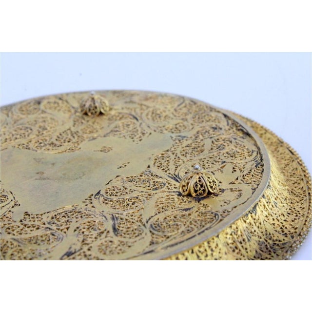 Silver Bowl with Gilded Filigree and Enamel Figure For Sale - Image 6 of 7