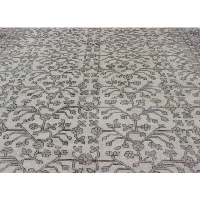 Cream Hand-Knotted Khotan Rug by Keivan Woven Arts in Wool With All-Over Design in Neutrals For Sale - Image 8 of 11