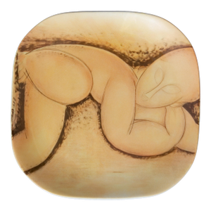 Modernist Painted Plate Nude Woman Mid Century Modern
