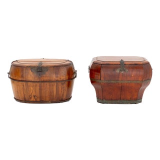 Two Chinese Brass Bound Wood Wedding Chests For Sale