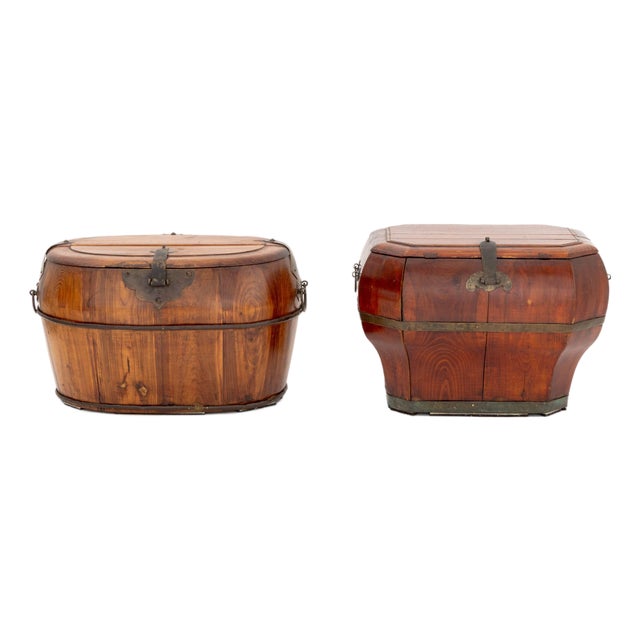 Two Chinese Brass Bound Wood Wedding Chests For Sale